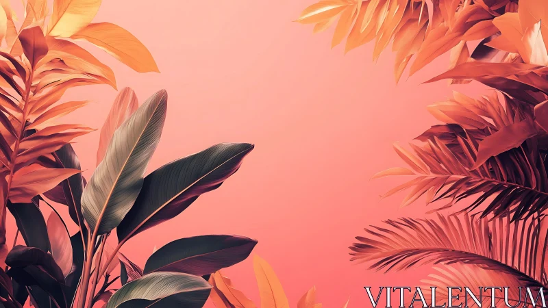 Digitally rendered tropical foliage frames empty center