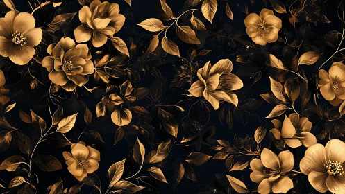 Gold Flowers on Black: Luxe Botanical Design.