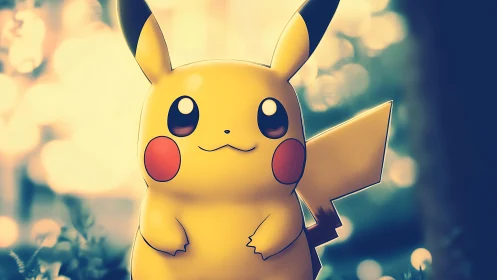Pikachu character in soft glowing digital artwork.