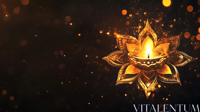 Diwali oil diya with golden lotus mandala bokeh illumination