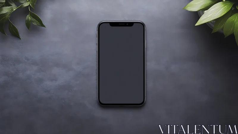 Smartphone on Textured Surface with Botanical Accents.