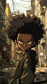 Streetwise stare in broken alleyways, courage catching fire.