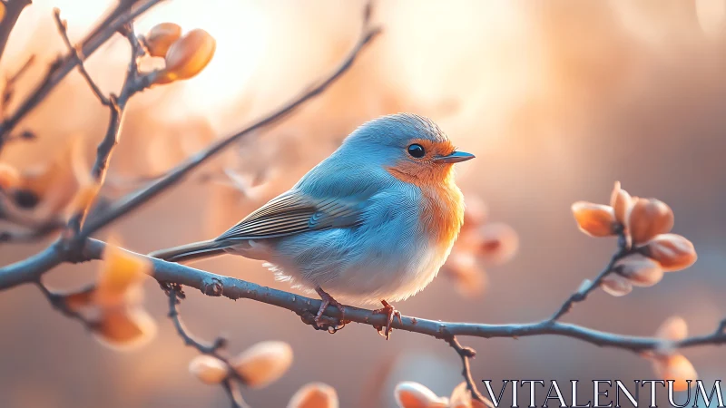 Vibrant Bluebird on a Branch in Soft Golden Morning Light.
