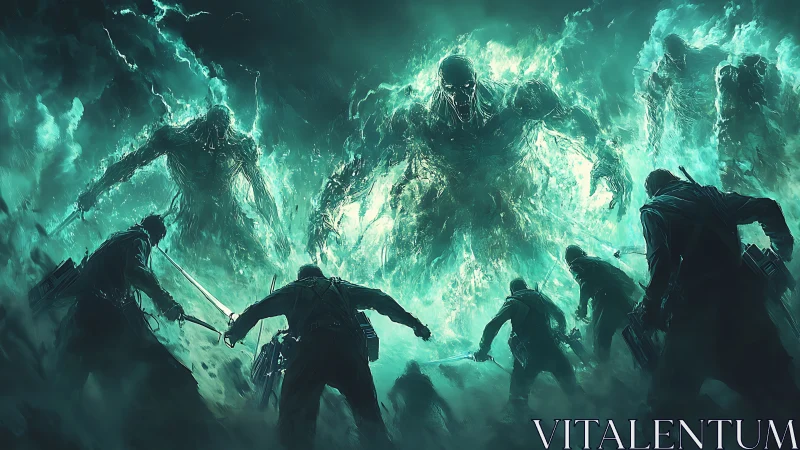 Soldiers confront colossal spectral demons in toxic storm