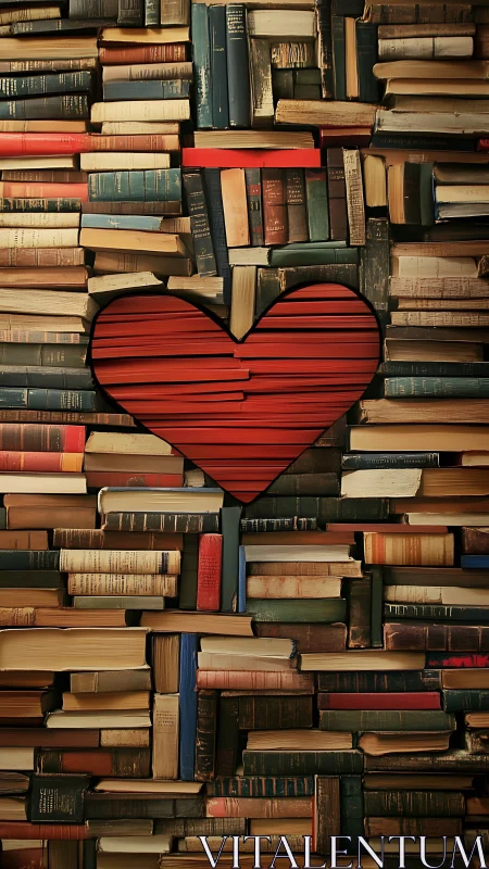 A Heart Beats Among Vintage Books, Love Stories Stacked