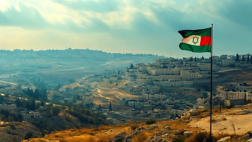 Desert hillside cityscape under dramatic morning backlight.