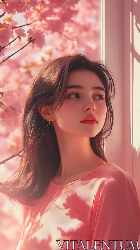 Daydreaming in cherry blossom light, wrapped in soft spring hush.