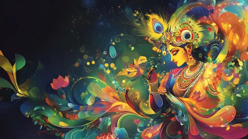 Radiant goddess portrait immersed in swirling neon florals.