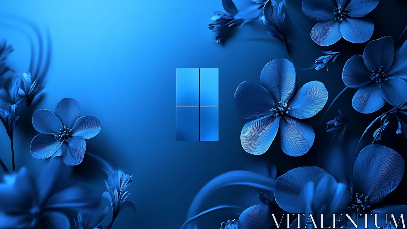 Windows logo centered in luminous blue floral digital art.