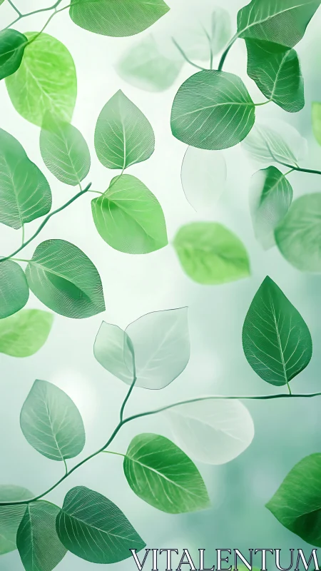 Translucent green foliage pattern with soft bokeh background