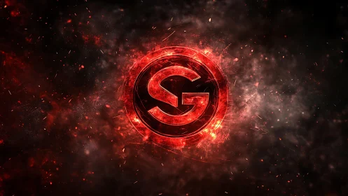 Glowing crimson SG emblem radiates within volatile nebular field