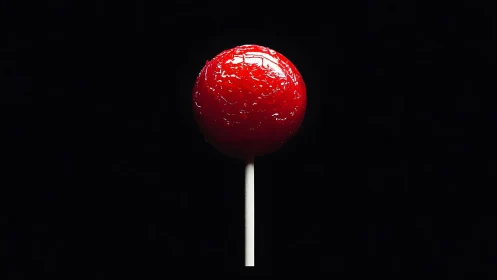 Red lollipop with glossy surface against black background