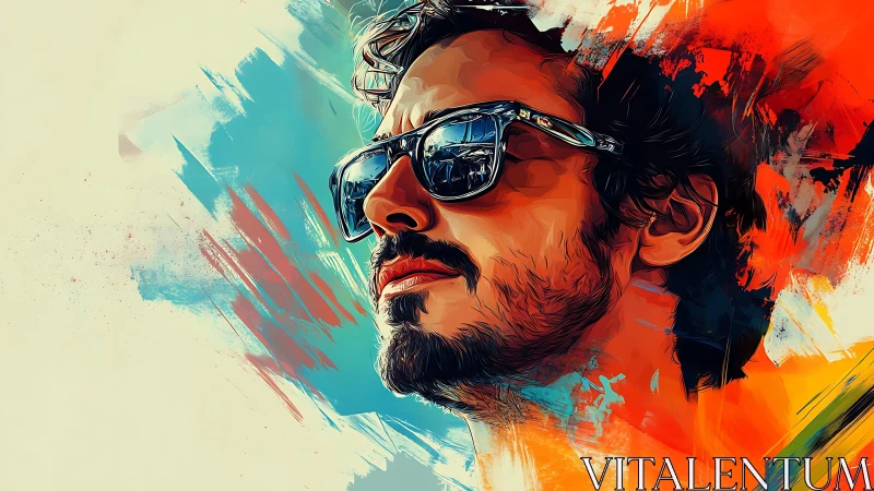 Male portrait with sunglasses in abstract color field.