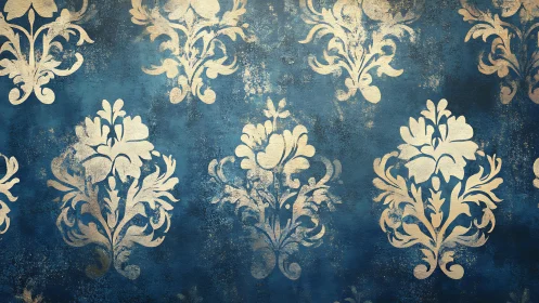 Vintage damask pattern on distressed teal painted wall.