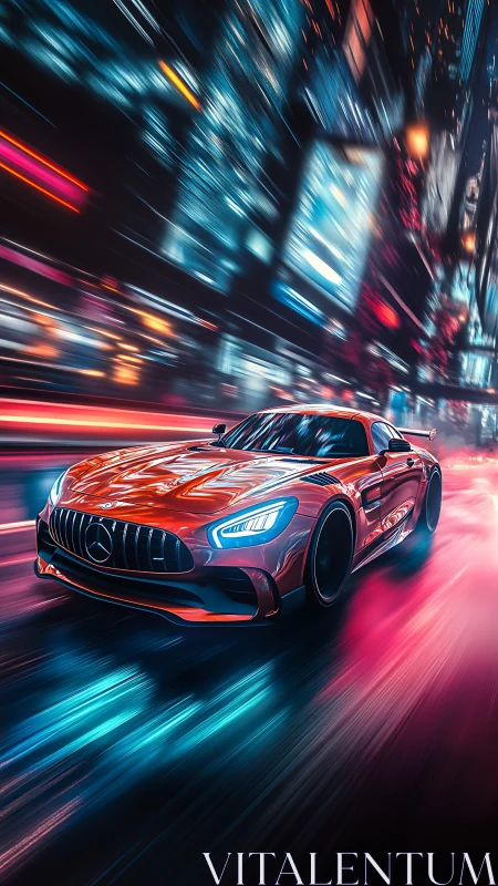 Cyberpunk supercar in neon velocity corridor composition.