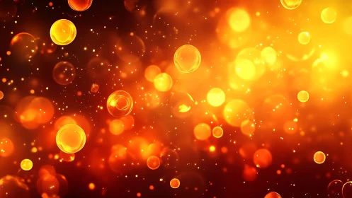 Glowing Orange Bokeh Light Orbs on Dark Abstract Background.