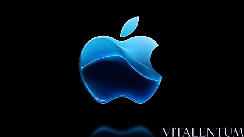 Glossy Blue Apple Logo on Black Background in Digital Art Style.
