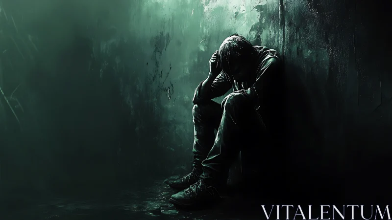 Shadowed corner thinker drowning in emerald silence.