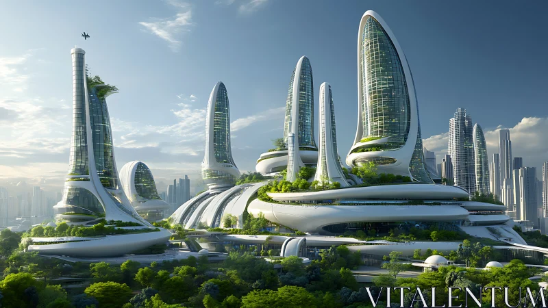 Parametric biophilic megastructures in a solarlit eco-metropolis.