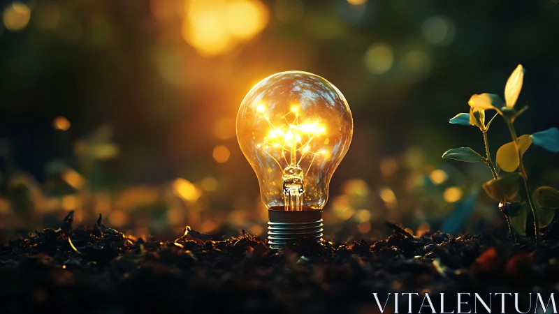 Glowing garden lightbulb symbolizing sustainable innovation.