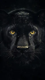 Black Panther with Glowing Golden Eyes Emerges from Darkness.