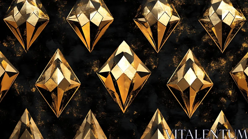 Golden faceted crystals repeat over deep textured black.