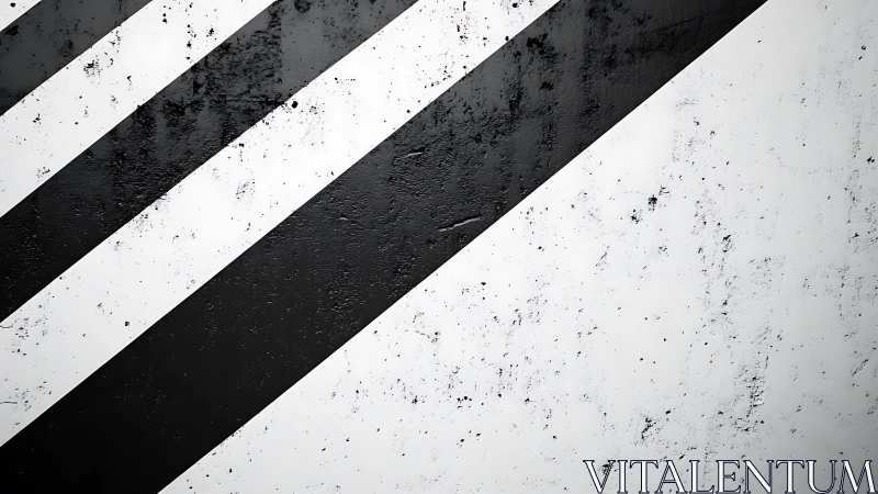 Diagonal black stripes traverse distressed white concrete plane
