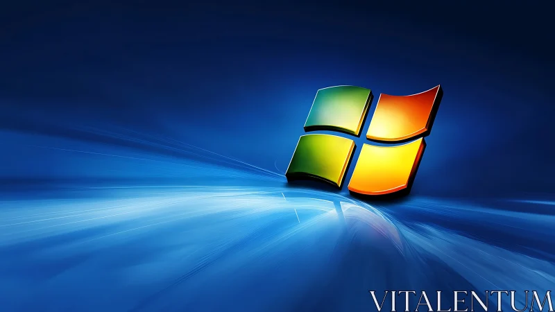 Glowing window emblem drifting over deep electric blues.