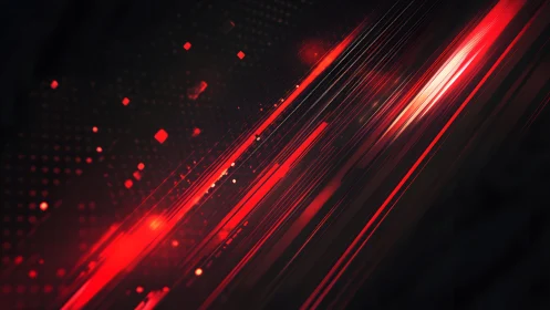 Futuristic red neon streaks on dark digital abstract background.