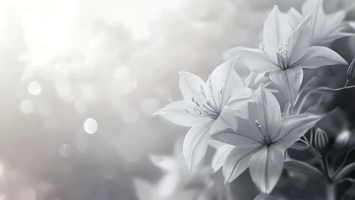 White lilies captured in soft monochromatic tone.