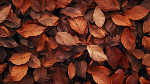 Autumn beech leaves forming dense rust colored ground cover.