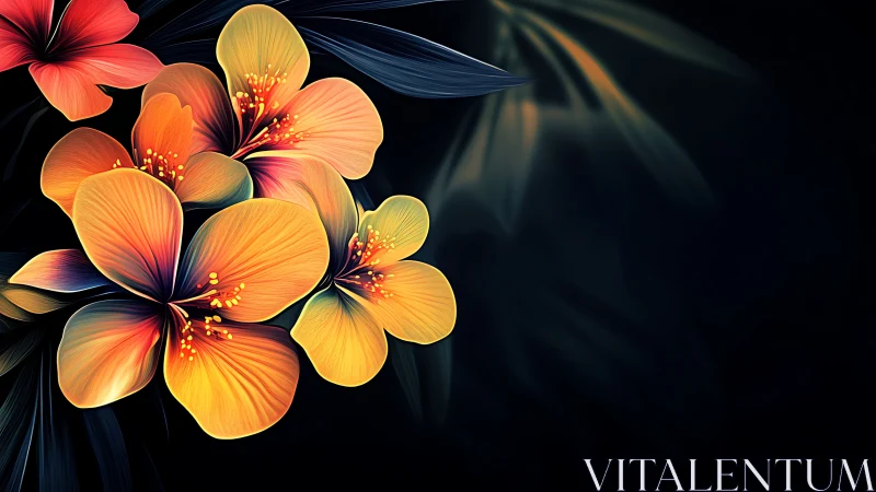 Luminous Flora Against Darkness: Digital Bloom Illustration.