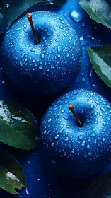 Cobalt blue apples glisten under dramatic studio lighting.
