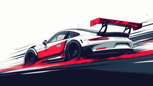 Racing sports car illustration with bold red motion streaks.