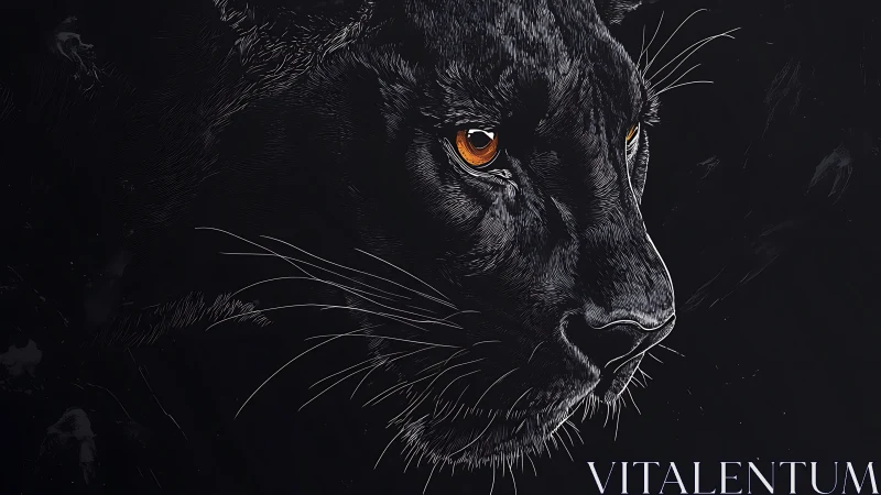 Captivating Panther with Glowing Amber Eyes in Darkness