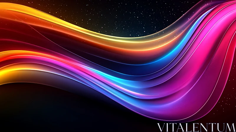 Curved multicolor light bands over star-patterned backdrop.