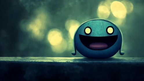 Glowing teal smiley icon against dreamy bokeh haze background