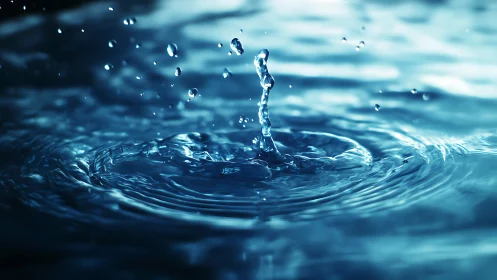 Water droplet impact forming splash and concentric ripples.