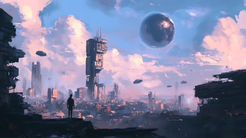 Future city skyline glows under a mysterious hovering sphere