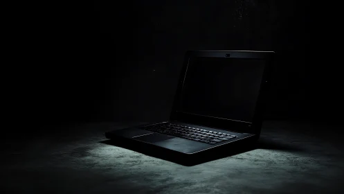 Laptop waits in the spotlight like a silent digital stage