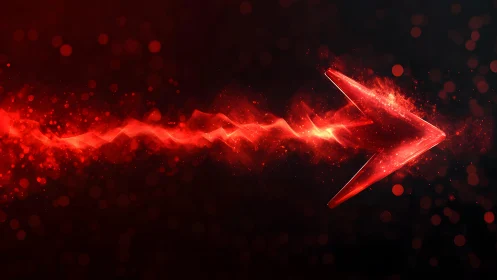 Futuristic Glowing Red Arrow with Energy Trail on Dark Background.