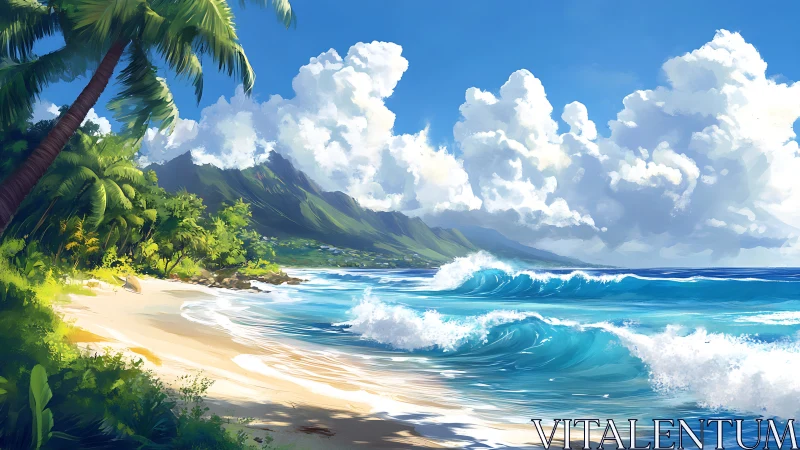 Tropical Paradise Awakens Where Mountains Kiss Turquoise Waves.