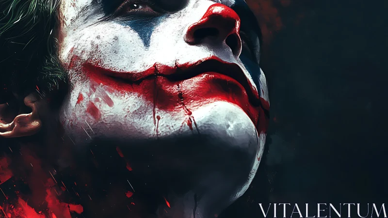 Paint-smeared chaos grins beneath a storm-dark carnival sky.