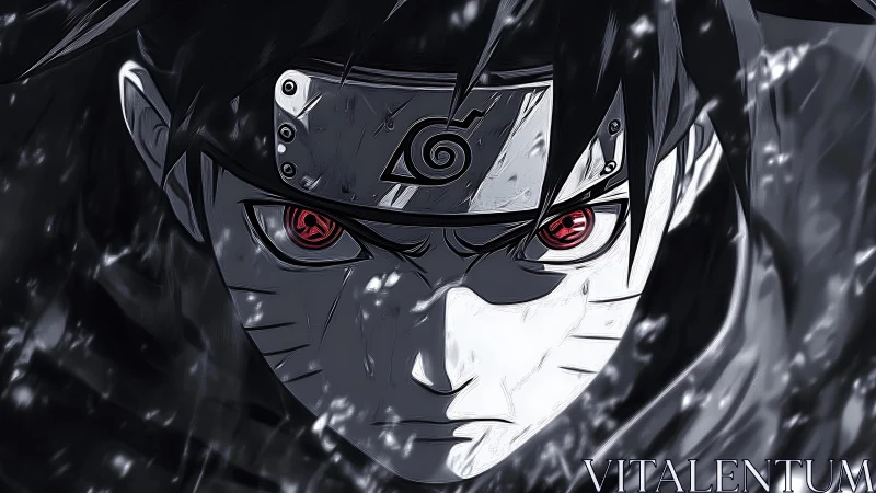 Intense ninja gaze glowing with stormy determination and power.