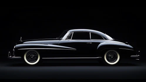Midnight profile of vintage coupe in studio illumination.