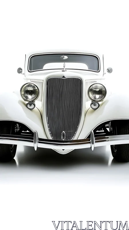 Front view of white vintage coupe on high key background.