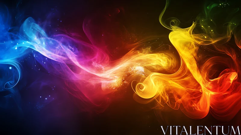 Multicolored luminous smoke-like streams on dark background.