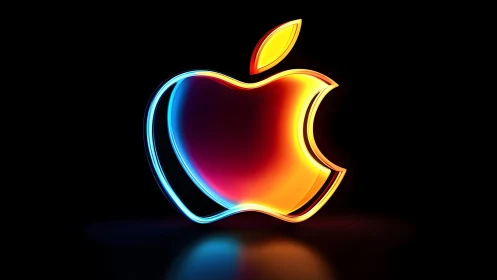 Vibrant Neon Apple Logo on Black Background in Digital Art Style.