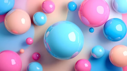 Glossy pastel spheres float against a soft gradient background