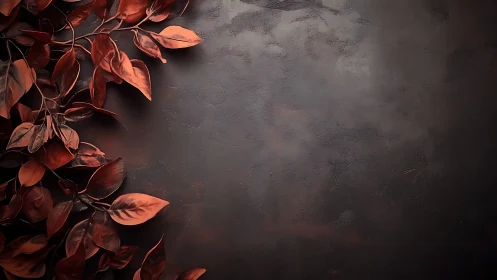 Rusty red foliage resting softly on a dark moody backdrop.